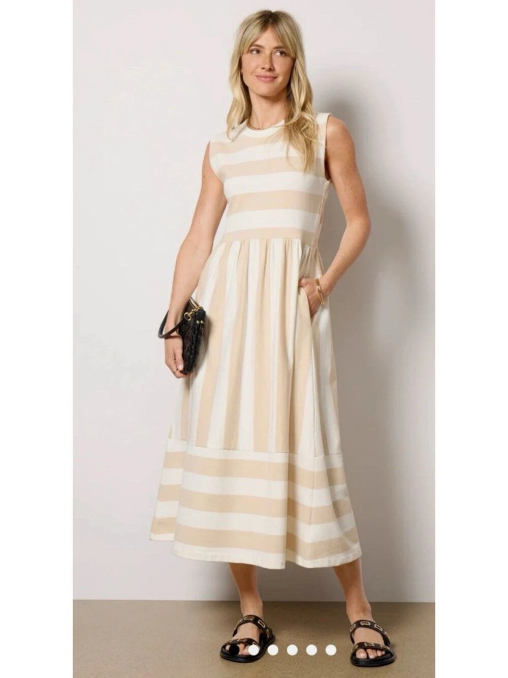 EUC Evereve Women’s Summer sleeveless midi Dress Palmer Oat/Whitestripe XS